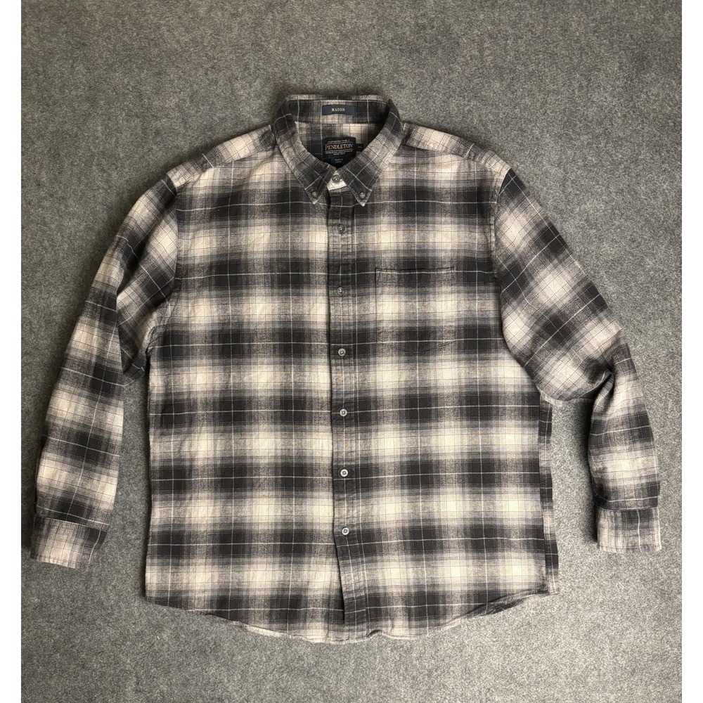 Pendleton Mason Men's Plaid Button Up Shirt XL Gray Long Sleeve Cotton